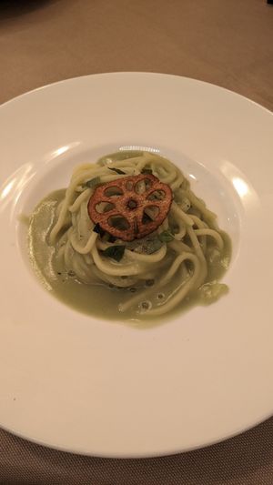 Pasta with broad bean sauce at momento - モメント in Tokyo