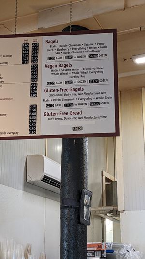 Vegan bagel listing at Bagel Central in Bangor