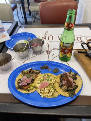 One of each vegan taco on the menu  at Taqueria De La Union in Merida