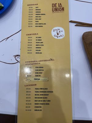 Drink menu  at Taqueria De La Union in Merida