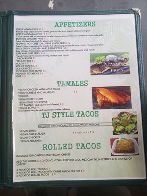 Menu 2 at El Jardin The Vegan Paradise in San Diego