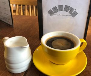 Coffee and warm oat milk   at Sonny's Coffee & Kitchen at Pop Recs in Sunderland