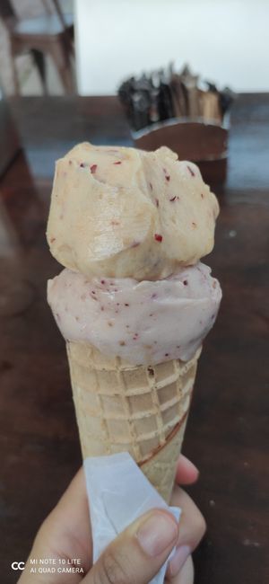 Gelato di frutta vegano, cono non vegano at La Casa di Marzapane in Trento
