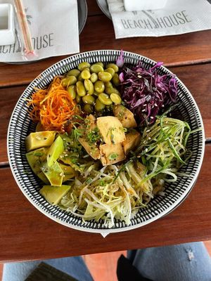 Vegetarian poke bowl with tofu added  at Beach House in Harare