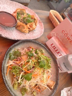 Tofu noodle salad and baked vegan dumplings  at Cowei in Berlin