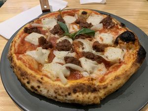 Vegan Italian sausage pizza  at Vegano in Bangkok