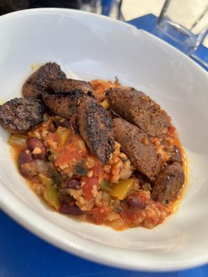 Jambalaya with Beyond Sausage  at Seva in Detroit