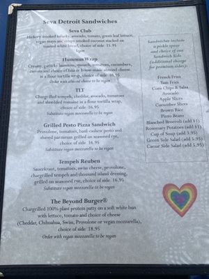 menu 2  at Seva in Detroit