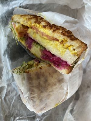 Grilled Chick’n Sandwich (absolutely delicious!!)  at Veggie Grill by Next Level in Beaverton