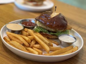 Chik’n Bacon Ranch with a side of golden fries  at Veggie Grill by Next Level in Beaverton