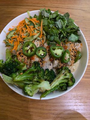 Thai chicken bowl at Veggie Grill by Next Level in Beaverton