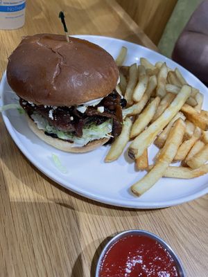 steakhouse burger and side small friess  at Veggie Grill by Next Level in Beaverton