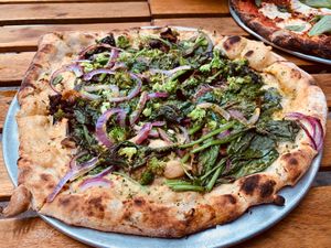 The delicious vegan white pizza. at Public Display of Affection in Brooklyn