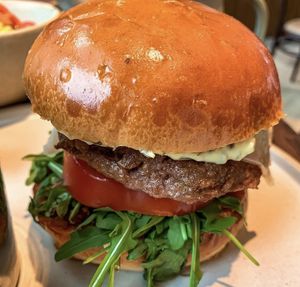Plant Based Burger - Beyond Meat Patty, Vegan mozzarella, Basil Mayo, Blush Pesto & Rocket  at Dear Grace in West London