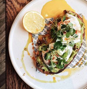 Avo toast (poached eggs are an add on)  at Dear Grace in West London