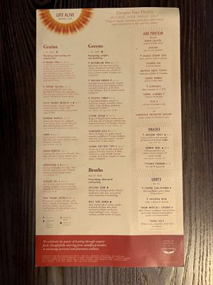 Menu 1  at Life Alive Organic Cafe in Cambridge