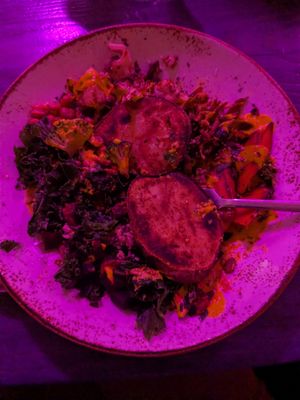 Golden Glow! The lighting in the basement is minimal at Life Alive Organic Cafe in Cambridge