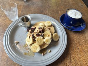 Rum raisin banana pancakes  at Chocho Kobaru Coffee in Kyoto