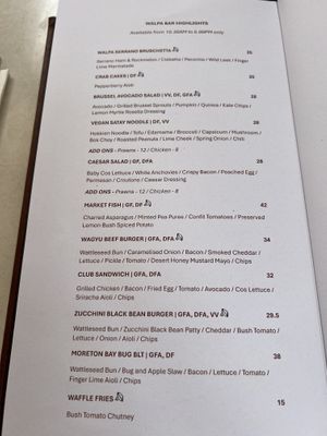 3 vegan options   at Walpa Lobby Bar in Yulara