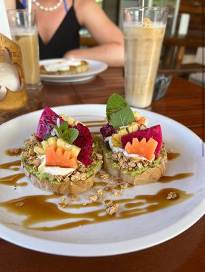 Sweet Avocado toast (with fresh fruits) at Cookies Coffee Shop and Foods in Lembongan