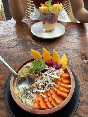 Smoothie bowl with mango and chia pudding   at Cookies Coffee Shop and Foods in Lembongan