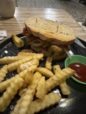 Tempe burger, was ok.   at Cookies Coffee Shop and Foods in Lembongan