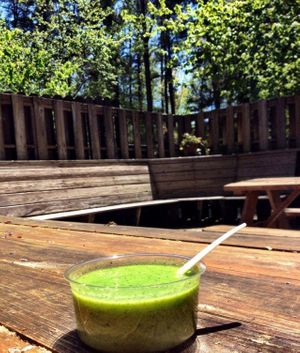 cucumber-dill gazpacho on the patio at Cafe L.O.V.E. in Durham