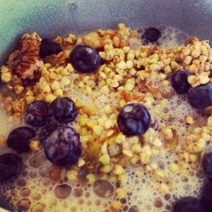 buckwheat granola cereal w/ almond milk at Cafe L.O.V.E. in Durham