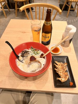 You get a big beer for about ¥580.  at Ippudo 博多 一風堂 Plant Based Studio in Tokyo