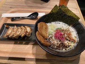 Plant based ramen & gyoza  at Ippudo 博多 一風堂 Plant Based Studio in Tokyo