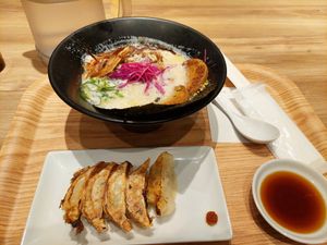Gyoza and ramen at Ippudo 博多 一風堂 Plant Based Studio in Tokyo