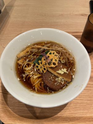 Soy sauce ramen  at Ippudo 博多 一風堂 Plant Based Studio in Tokyo