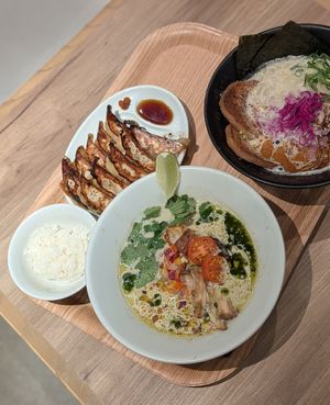 Seasonal green curry ramen (plant-based) at Ippudo 博多 一風堂 Plant Based Studio in Tokyo