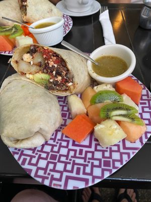 Vegan Sur Burrito - the white specks are tofu - not egg or cheese😄 at Salud Super Food in Puerto Vallarta