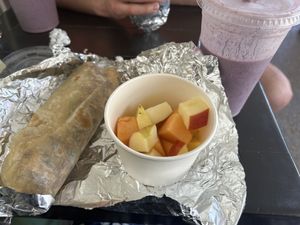 Breakfast wrap (came with fruit too)  at Salud Super Food in Puerto Vallarta
