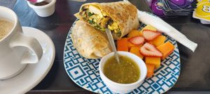Breakfast wrap (a bit spicy 🌶️🌶️) at Salud Super Food in Puerto Vallarta
