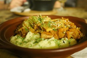 tofu skins with mashed potatoes at Carob Restaurant in Amman