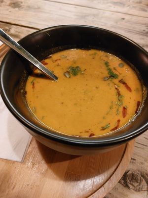 Pumpkin soup at Carob Restaurant in Amman