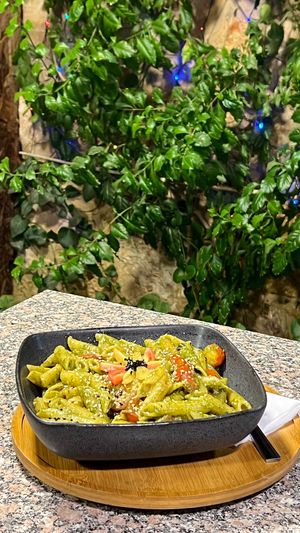Pesto pasta at Carob Restaurant in Amman