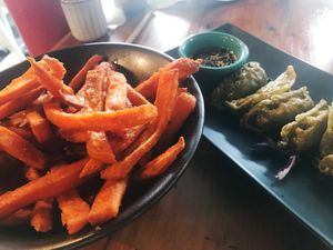 Sweet potato fries and spinach gyoza  at The Cafe in Key West
