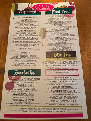 Menu at The Cafe in Key West