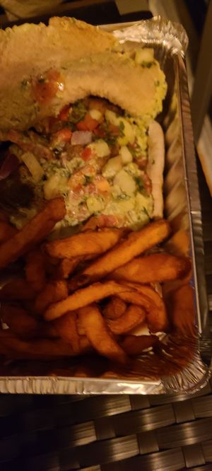 Falafel and undercooked Sweet Potato Fries  at The Cafe in Key West