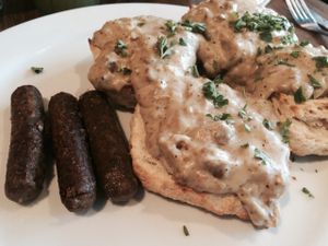 Vegan biscuits and gravy with sausage at The Cafe in Key West