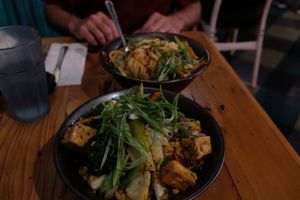 Red Thai Curry Stir Fry with Brown Rice at The Cafe in Key West