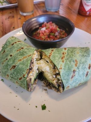 Breakfast wrap with tofu scramble and vegan cheese at The Cafe in Key West