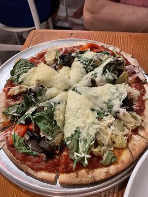 Veggie pizza with vegan cheese  at The Cafe in Key West