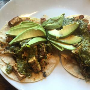 Blacked tofu tacos with Chimichurri sauce  at The Cafe in Key West