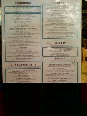 dinner menu at The Cafe in Key West