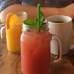 Fresh orange juice, amazing watermelon drink and coffee at The Cafe in Key West