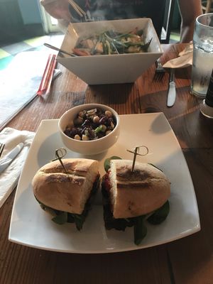 Portobello mushroom sandwich and bean salad, udon noodle bowl at The Cafe in Key West